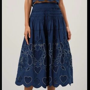 SEA New York Blue Embroidered Midi Skirt